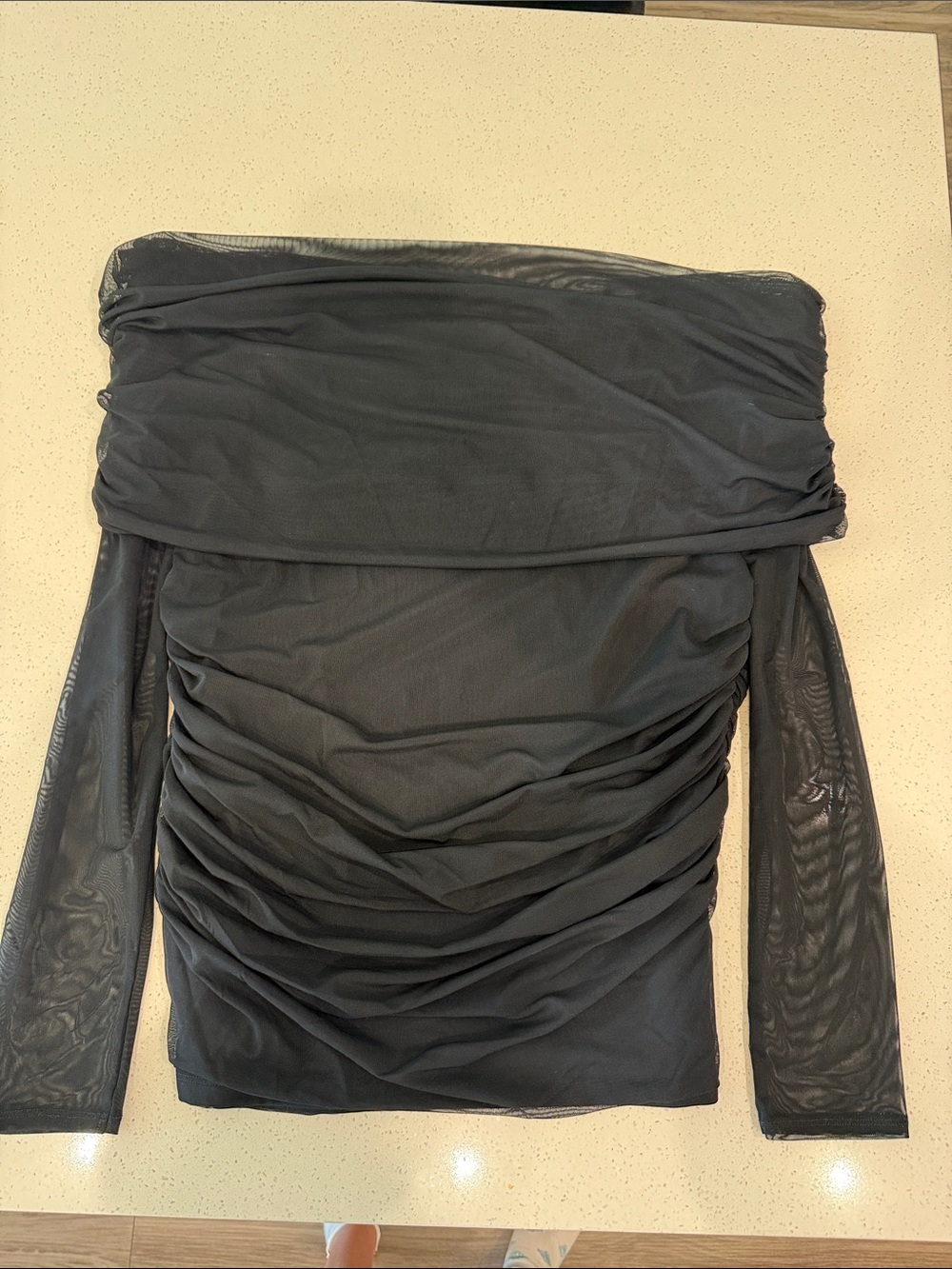 Black Ruched Sheer Long Sleeve Like New